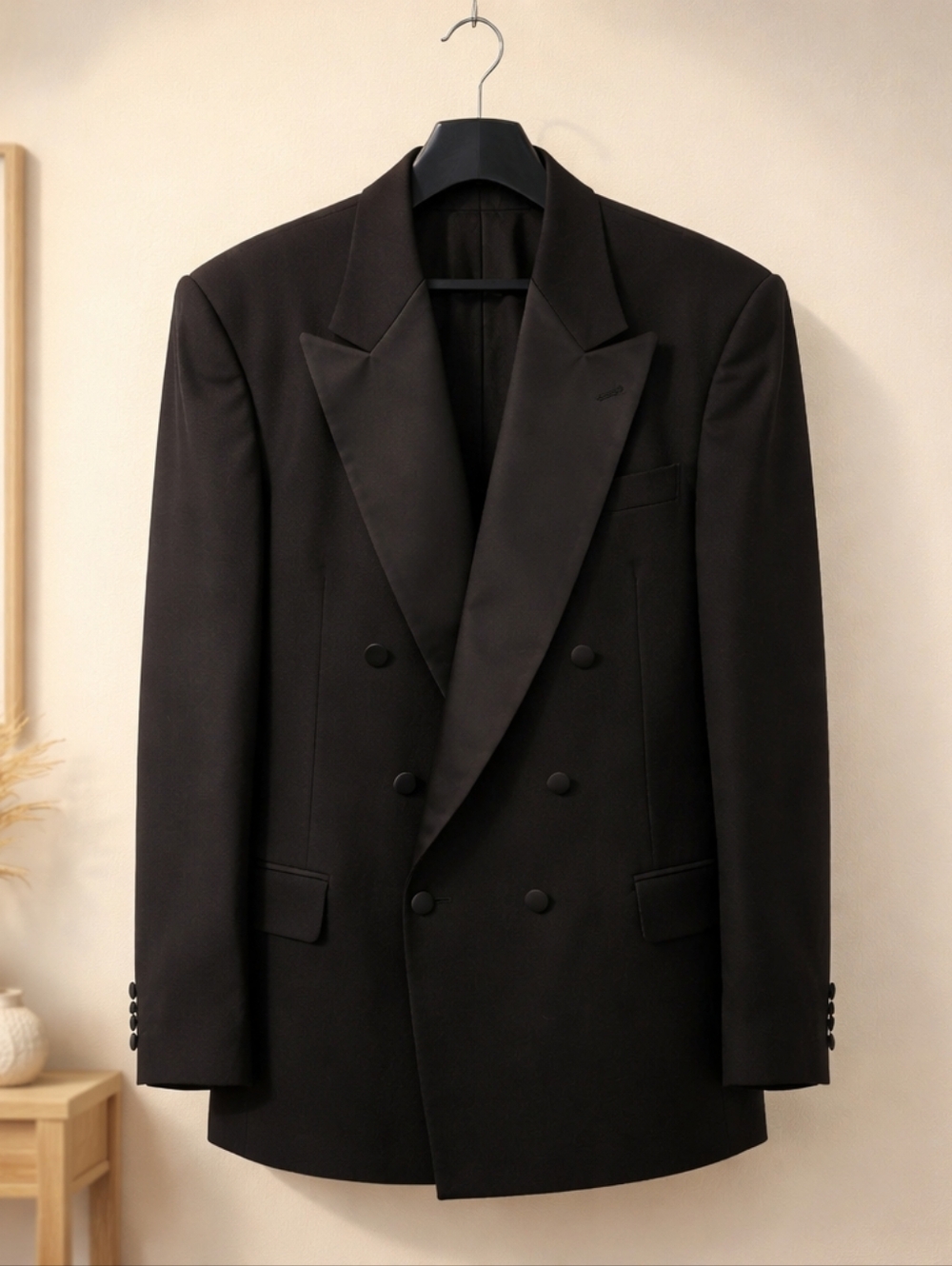 Oscar de la Renta Men's Double-Breasted Black Tuxedo P2p 23" Length Is 31" 43R